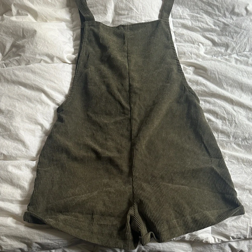 Source Unknown Olive Green Corduroy Tie-Strap Romper - Picture 2 of 3
